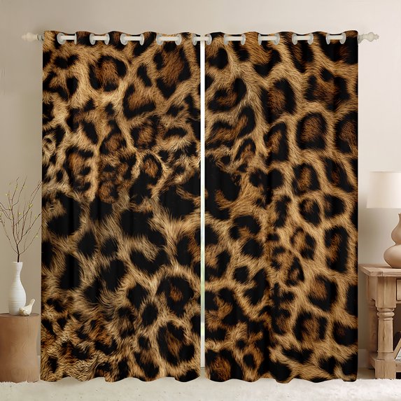 Homewish Animal Leopard Print Blackout Curtains Set of 2 (52x84 Each) for Teens Boys Girls,Woodland Wildlife Window Curtains,Black Brown Curtains and Drapes,Lightweight Room Decor