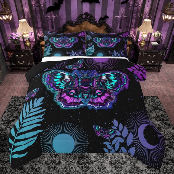 Homewish Animal Moth 3 Pieces Queen Comforter Set for Female Men,Starry Sky Ultra Soft Bedding Sets,Abstract Gradient Ombre Bedding Comforter Set Breathable,Luxury Bedroom Decor,Reversible