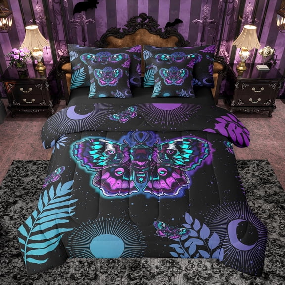 Homewish Animal Moth Bedding Comforter Set 7 Pieces for Female Men,Starry Sky Full Bedding Set Lightweight,Abstract Gradient Ombre Fitted Sheet Flat Sheet,Luxury Bedroom Decor,Reversible