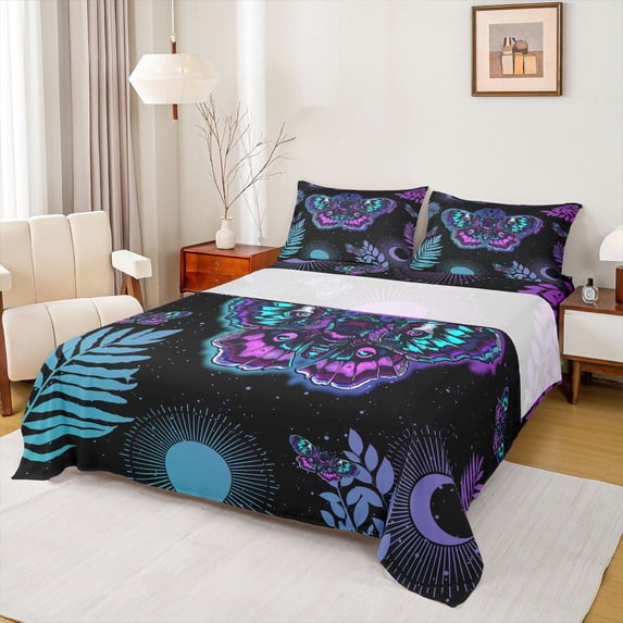 Homewish Animal Moth Full Size Sheets 4-Piece for Female Men,Starry Sky Breathable Bed Sheets,Abstract Gradient Ombre Lightweight Sheet Sets,Luxury Bedroom Decor