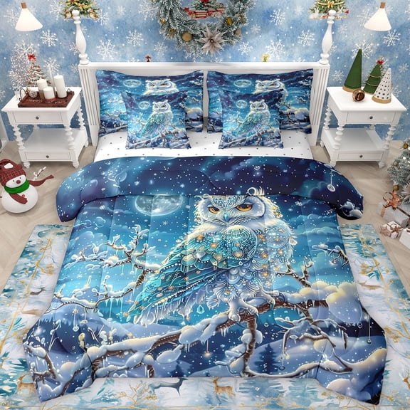Homewish Animal Owl 7-Piece Bedding Comforter Set For Teens Female Men,Exotic Style King Bedding Sets,Bohemian Boho Theme Ultra Soft Bed Sheets,Ultra Soft Home Decor,Reversible