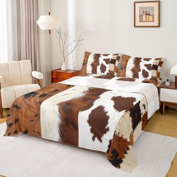 Homewish Animal Print 4-Piece Full Size Sheets For Teens Boys Girls,Farmhouse Cow Bed Sheets,Western Theme Lightweight Sheet Sets,Lightweight Room Decor