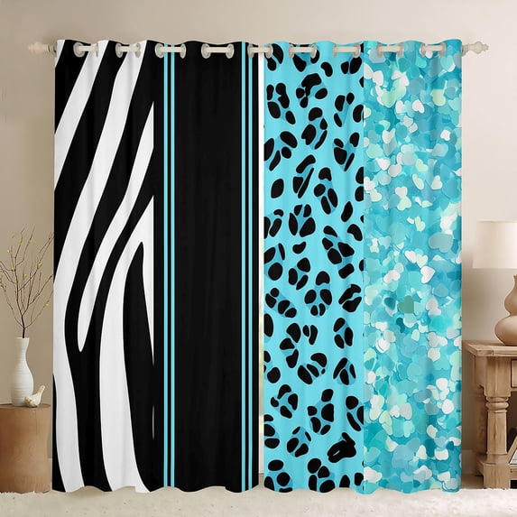 Homewish Animal Print Blackout Curtains, Blue Zebra Leopard Print Curtains Pack of 2 (42x84 Each)