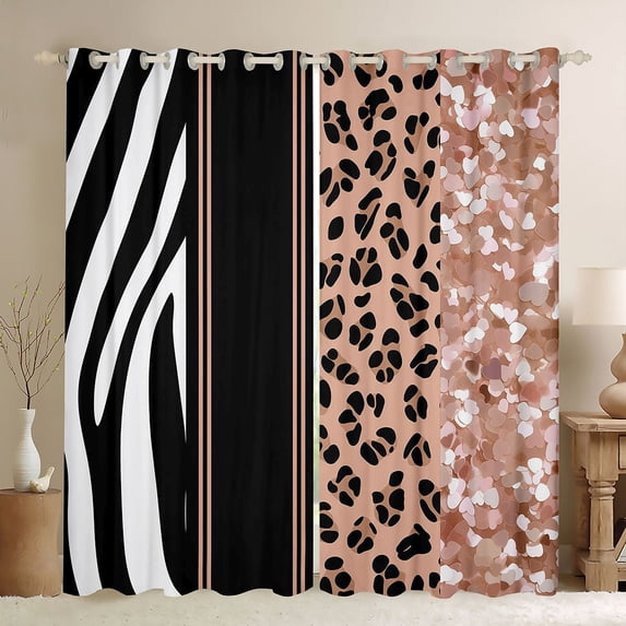 Homewish Animal Print Kitchen Curtains, Brown Zebra Leopard Print Black Out Curtains Pack of 2 (42x63 Each)