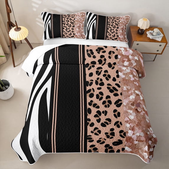 Homewish Animal Print Twin Quilt Set, Brown Zebra Leopard Print Twin Coverlet Set, 2-Piece 1 Bedspread and 1 Pillowcase