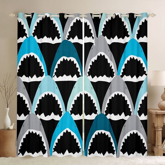 Homewish Animal Shark Curtains Pack of 2 (42x84 Each) for Teens Boys Girls,Ocean Wildlife Curtains Blackout,Kawaii Marine Sealife Bedroom Curtains,Breathable Home Decor
