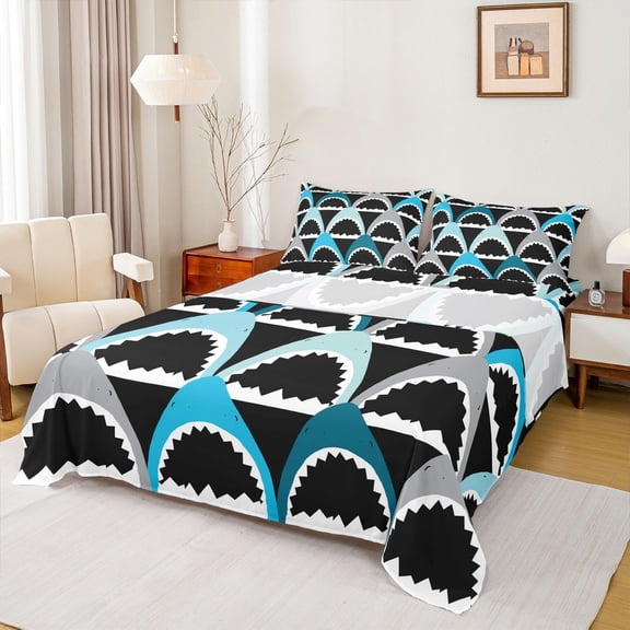 Homewish Animal Shark Twin Sheet Sets 3pcs for Teens Boys Girls,Ocean Wildlife Twin Fitted Sheet Microfiber,Kawaii Marine Sealife Breathable Flat Sheet,Breathable Home Decor