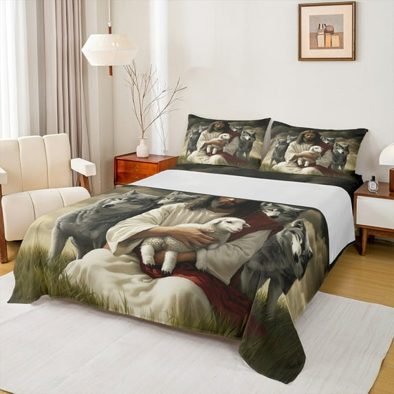 Homewish Animal Sheep Wolf 4pcs Bed Sheets For Teens Boys Girls,Woodland Wildlife King Sheets,Jungle Safari Super Cozy Sheet Set,Lightweight Room Decor