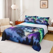 Homewish Animal Wolf Twin Sheet Sets 3pcs for Teens Boys Girls,Abstract Gradient Aurora Twin Fitted Sheet Microfiber,Jungle Wildlife Breathable Flat Sheet,Breathable Home Decor