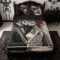 thumbnail image 1 of Homewish Antique Skeleton Couple Zipper Queen Comforter Set with Fitted Sheet and 2 Pillowcases for Adults, Red Rose Wedding Gothic Art Zipper Bedding Set, Black Reversible, 4 Pieces, 1 of 6