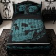 thumbnail image 1 of Homewish Antique Spooky Skull Zipper Queen Comforter Set with Fitted Sheet and 2 Pillowcases for Adults, Teal Victorian Hippie Floral Zipper Bedding Set, Black Reversible, 4pcs, 1 of 6