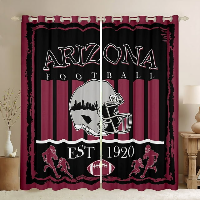 Homewish Arizona City Curtains Pack of 2 (42x84 Each),American Ball Sport Sport Curtains Blackout,Gray Rugby Helmet Bedroom Curtains For Boys,Super Cozy Room Decor