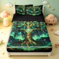 thumbnail image 1 of Homewish Astrology Tree Of Life Zipper Twin Comforter Sets with Fitted Sheet and 2 Pillowcases,Nature Boho Aesthetic Zipper Bedding Set,Green Gold,Black Reversible,4pcs, 1 of 8