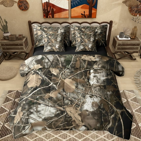 Homewish Autumn Leaves 7-Piece Twin Bedding Sets,Rustic Plant Tree Bedding Comforter Set,Birch Botanical Sheet Sets For Kids,Microfiber Bedroom Decor Reversible