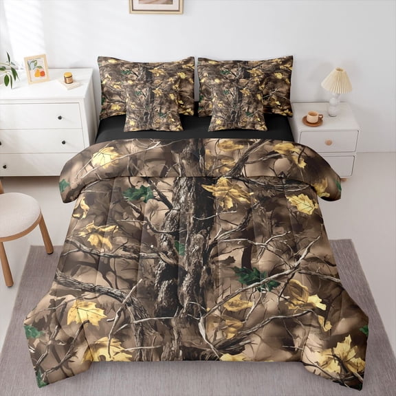 Homewish Autumn Leaves 7pcs Bedding Comforter Set For Teens Boys Girls,Botanical Plants Queen Bedding Sets Super Cozy,Tree Branches Queen Sheet Sets,Super Cozy Room Decor,Reversible