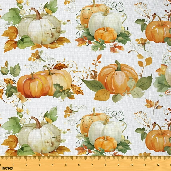 Homewish Autumn Rustic Pumpkin Fabric by the Yard 3 Yard,Hello Fall Sewing Fabric,Orange Green White Room Decor Fabric by the Yard For Teens,Luxury Bedroom Decor