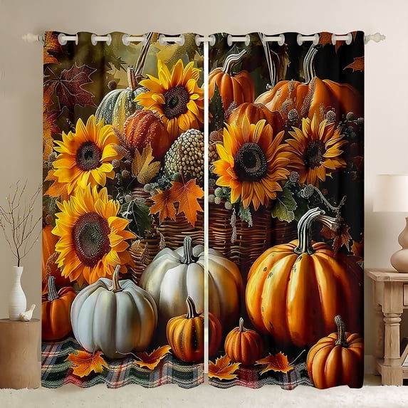 Homewish Autumn Sunflower Pumpkin Blackout Curtains Set of 2 (52x84 Each) For Female Men Adults,Farmhouse Harvest Window Curtains,Happy Fall Curtains and Drapes,Luxury Bedroom Decor