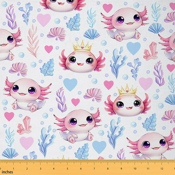 Homewish Axolotl Fabric by the Yard 2 Yard,Cartoon Animal Room Decor Fabric by the Yard,Watercolor Coral Fabric for Sewing For Girls,Ultra Soft Home Decor