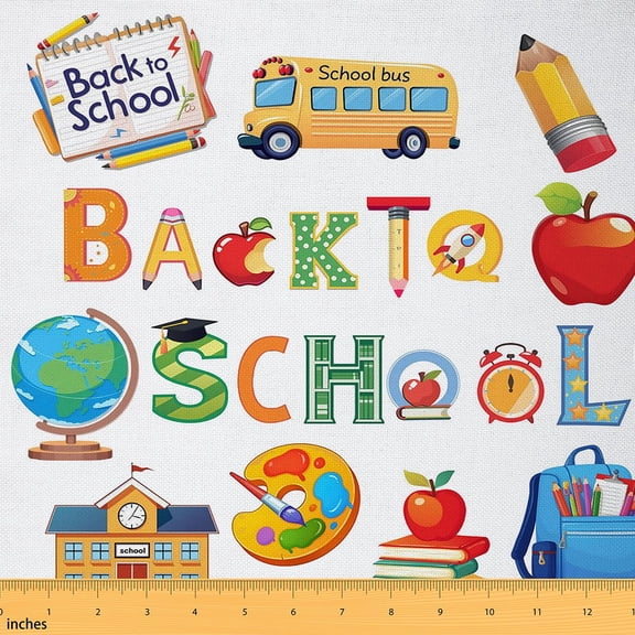 Homewish Back To School Fabric by the Yard 3 Yard,Globe Apple Pencil Sewing Fabric,Education Theme Room Decor Fabric by the Yard For Boys Girls,Microfiber Bedroom Decor