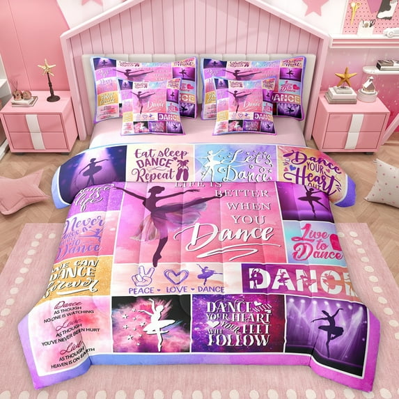 Homewish Ballet Dancer 7-Piece Twin Bedding Sets,Ballerina Girl Bedding Comforter Set,Pink Patchwork Plaid Sheet Sets For Kids,Breathable Home Decor Reversible