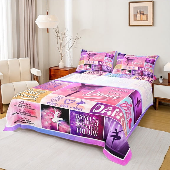 Homewish Ballet Dancer Full Size Sheets,Ballerina Girl Bed Sheets,Pink Patchwork Plaid Sheet Sets For Kids,Breathable Home Decor,4pcs