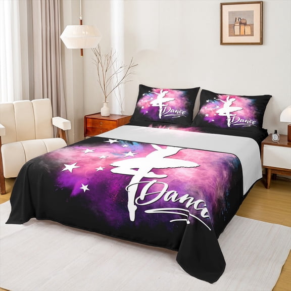 Homewish Ballet Girl Queen 4-Piece Sheet Set For Kids Adults Teens, Abstract Gradient Ultra Soft Flat Sheet, Dance Theme Queen Fitted Sheet, Breathable Home Decor