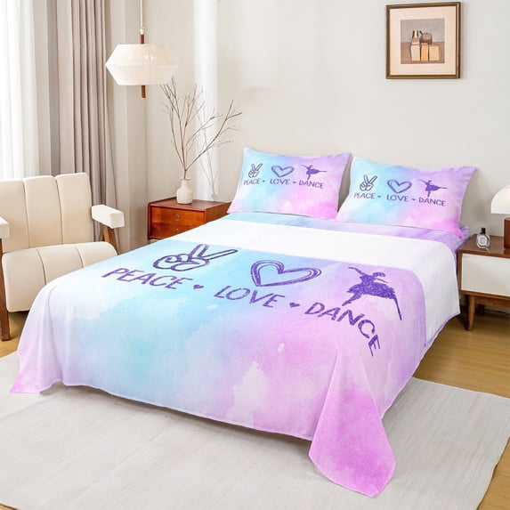 Homewish Ballet Girl Full Size Sheets 4-Piece for Kids Children Girls,Dance Theme Breathable Bed Sheets,Abstract Gradient Ombre Lightweight Sheet Sets,Super Cozy Room Decor