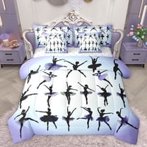 Homewish Ballet Girls 7-Piece Twin Bedding Sets,Ballerina Dancer Bedding Comforter Set,White Purple Sheet Sets For Princess,Super Cozy Room Decor