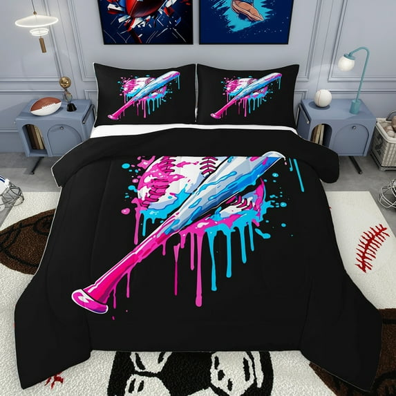 Homewish Baseball Game Bedding Comforter Set,Watercolor Splashing Ink Twin Comforter Sets,Sport Theme Bedding Set For Kids,Breathable Home Decor Reversible,2 Pieces
