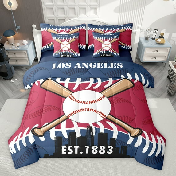 Homewish Baseball Game Gaming 7pcs Bedding Comforter Set,Western City Queen Bedding Sets,Ball Sport Theme Queen Sheet Sets For Teens Kids,Breathable Home Decor Reversible