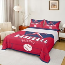 Homewish Baseball Game Lovers Twin Sheet Sets,Ball Sport Twin Fitted Sheet,Red Deepblue Flat Sheet For Teens,Breathable Home Decor,3-Piece