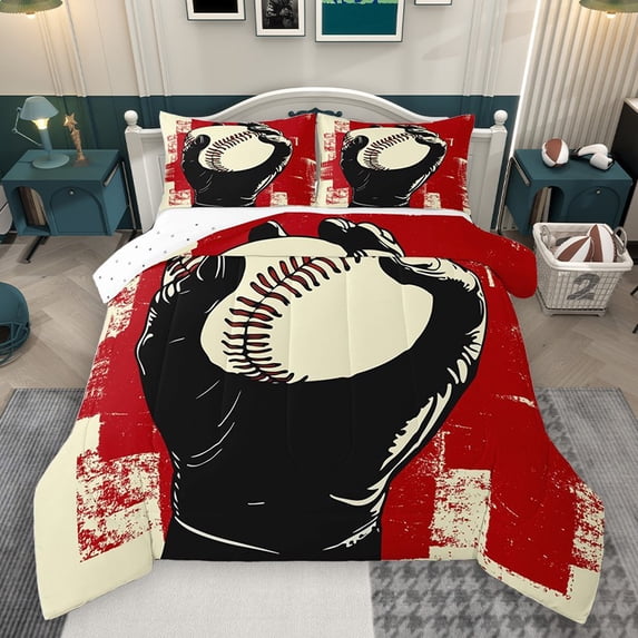 Homewish Baseball Gamer 3-Piece Full Size Comforter Sets for Female Men Teens,Retro Vintage Bedding Comforter Set,Sport Theme Lightweight Bedding Sets,Ultra Soft Home Decor,Reversible