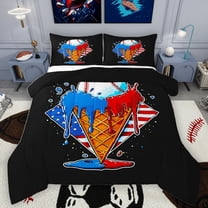 Homewish Baseball Gamer Bedding Comforter Set,American Flag Pattern Twin Comforter Sets,Blue Red Black Bedding Set For Kids,Super Cozy Room Decor Reversible,2 Pieces
