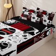 thumbnail image 1 of Homewish Baseball Patchwork Zipper Full Size Comforter Sets with Fitted Sheet and 2 Pillowcases, Red Buffalo Zipper Bedding Set for Men and Women, Black Reversible, 4-Piece, 1 of 6