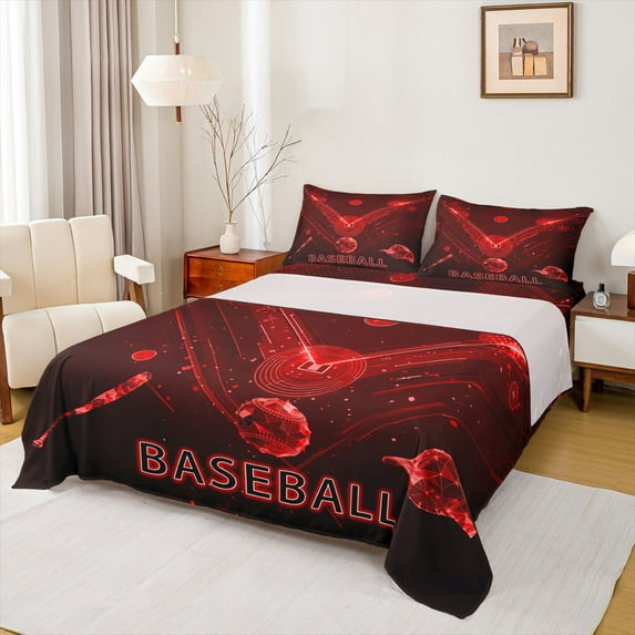 Homewish Baseball Twin Sheet Set,Kids Ball Game,3-Piece Super Cozy
