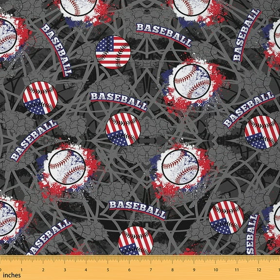 Homewish Baseball Sports Player Fabric by the Yard 1 Yard for Kids, American Flag Room Decor Fabric by the Yard, Grey Red Cartoon Sewing Fabric, Luxury Bedroom Decor