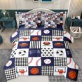 thumbnail image 1 of Homewish Basketball Football Bedding Comforter Set 7pcs, Honeycomb Square Plaid Queen Bedding Sets, Baseball Sports Theme Reversible Queen Sheet Sets, Luxury Bedroom Decor, 1 of 7