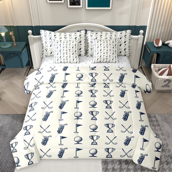 Homewish Basketball Game 7pcs Bedding Comforter Set,Sport Trophy Queen Bedding Sets,Beige Gray Queen Sheet Sets For Boys Kids,Breathable Home Decor Reversible