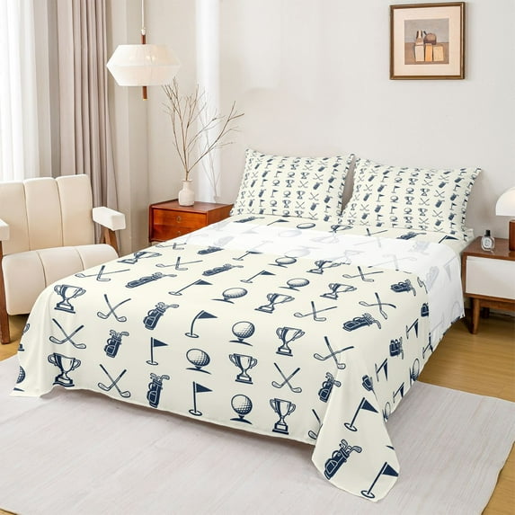 Homewish Basketball Game Bed Sheets,Sport Trophy King Sheets,Beige Gray Sheet Set For Boys Kids,Breathable Home Decor,4pcs