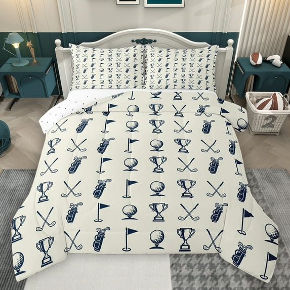 Homewish Basketball Game Full Size Comforter Sets,Sport Trophy Bedding Comforter Set,Beige Gray Bedding Sets For Boys Kids,Breathable Home Decor Reversible,3-Piece