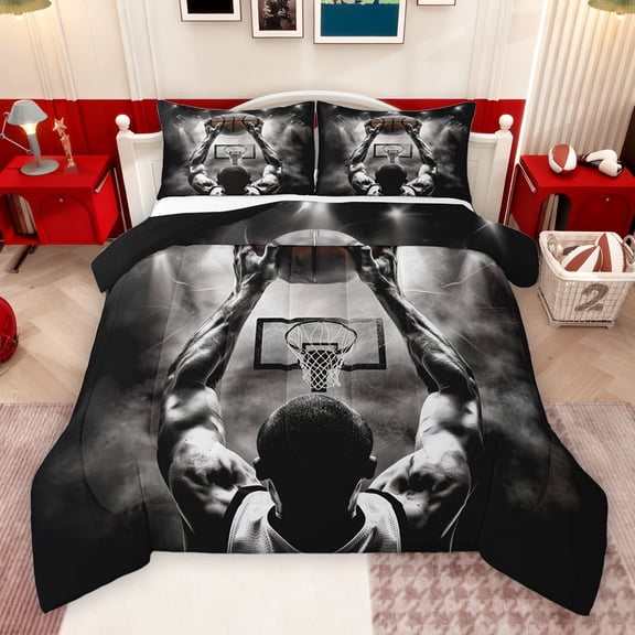 Homewish Basketball Gamer Bedding Comforter Set 2pcs for Boys,Sport Theme Twin Comforter Sets Microfiber,Ball Gaming Breathable Bedding Set,Microfiber Bedroom Decor,Reversible