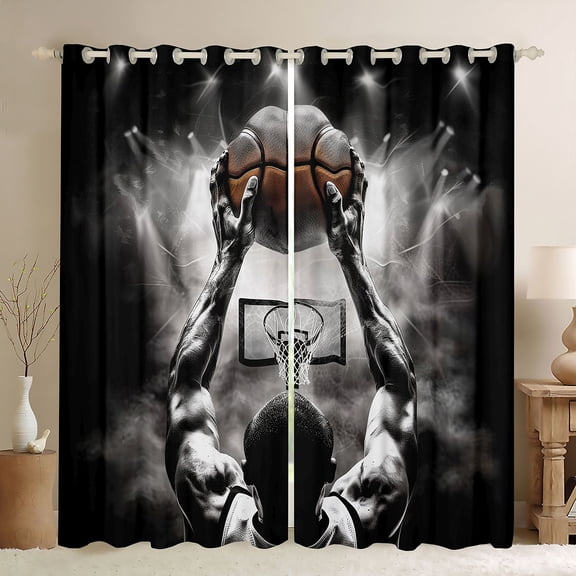 Homewish Basketball Gamer Black Out Curtains for Boys,Sport Theme Curtains Pack of 2 (42x63 Each),Ball Gaming Bedroom Curtains,Microfiber Bedroom Decor