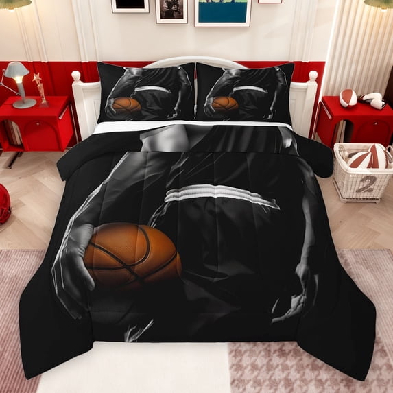 Homewish Basketball Print Boy Bedding Comforter Set 2pcs,Ball Game Twin Comforter Sets Microfiber,Sport Gamer Breathable Bedding Set,Breathable Home Decor,Reversible