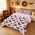 thumbnail image 1 of Homewish Bat Silhouette Queen Comforter Set for Girls, Happy Halloween Print Comforter Sets Queen, Pink Black, Pink Reversible, 3-Piece 1 Comforter and 2 Pillowcases, 1 of 6