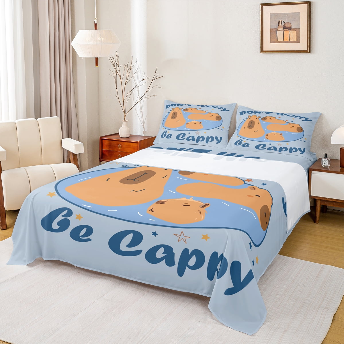 Homewish Be Cappy Full Size Sheets,Cartoon Animal Capybara Bed Sheets ...