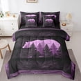 thumbnail image 1 of Homewish Bear Animal Bedding Comforter Set 7pcs, Rustic Countryside Queen Bedding Sets, Purple Wooden Plank Cabin Reversible Queen Sheet Sets, Ultra Soft Bedroom Decor, 1 of 7