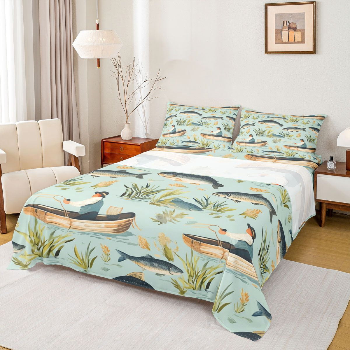 Fish Bedspread Homewish Big Bass Fish 4pcs Bed Sheets for Kids Children Teens,Fishing ...
