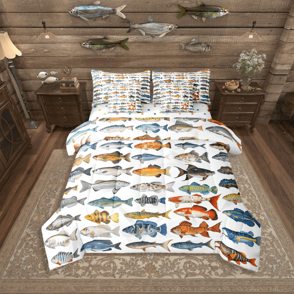 Homewish Big Bass Fish 7-Piece Queen Bedding Set - Fishing Hunting Camping