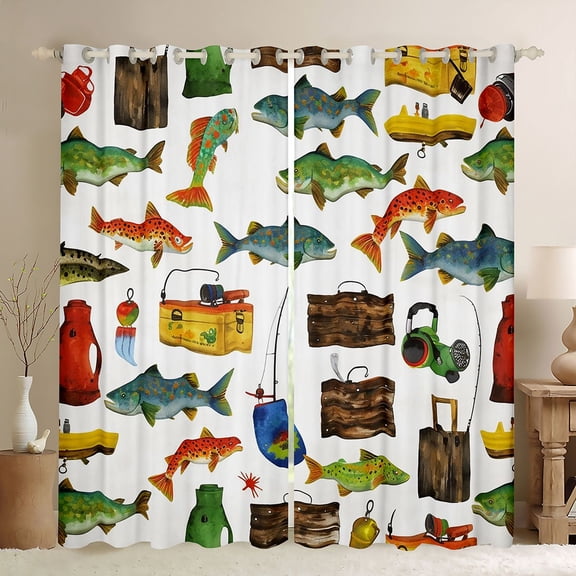 Homewish Big Bass Fish Black Out Curtains for Kids Children Teens,Fishing Theme Curtains Pack of 2 (42x63 Each),Rustic Farmhouse Bedroom Curtains,Luxury Bedroom Decor