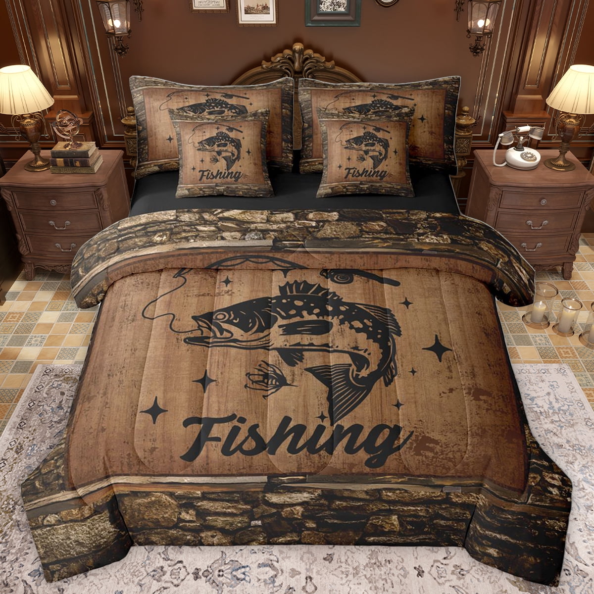 Homewish Big Pike Fish 7-Piece Twin Bedding Sets,Rustic Farmhouse Cabin ...